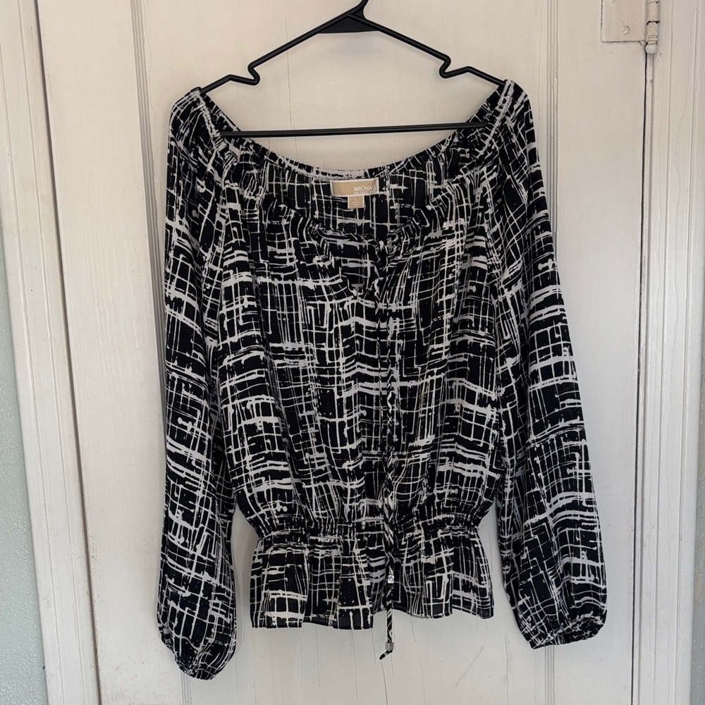 Michael Kors Black and White Patterned Blouse